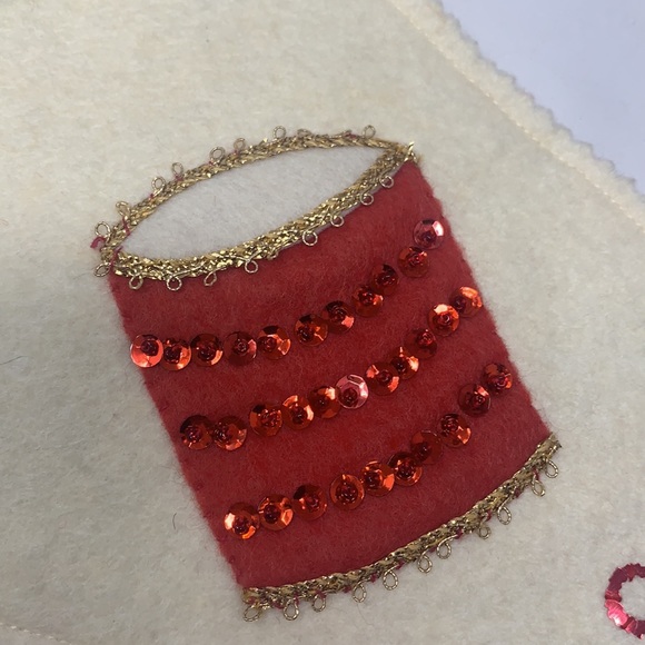 Vintage SCOTT felt Christmas stocking w/drum, rocking horse, candy cane, sequin - Picture 3 of 17